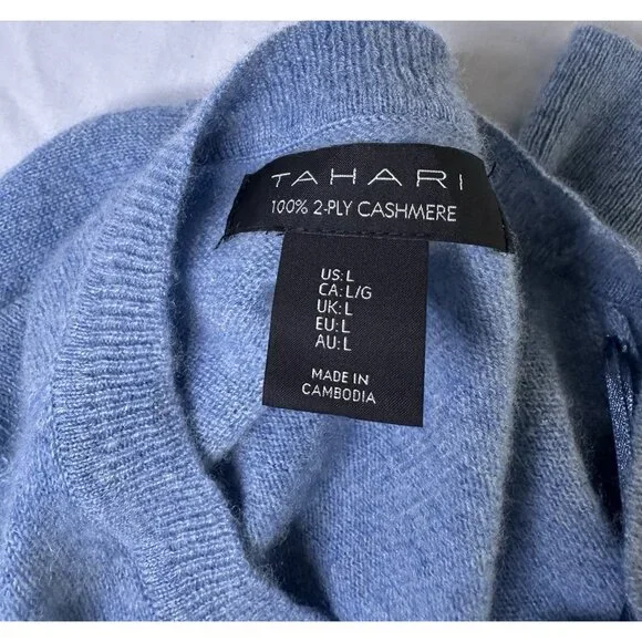 TAHARI Women’s 2-ply Cashmere Sweater Crew Neck Blue L - Picture 3 of 8